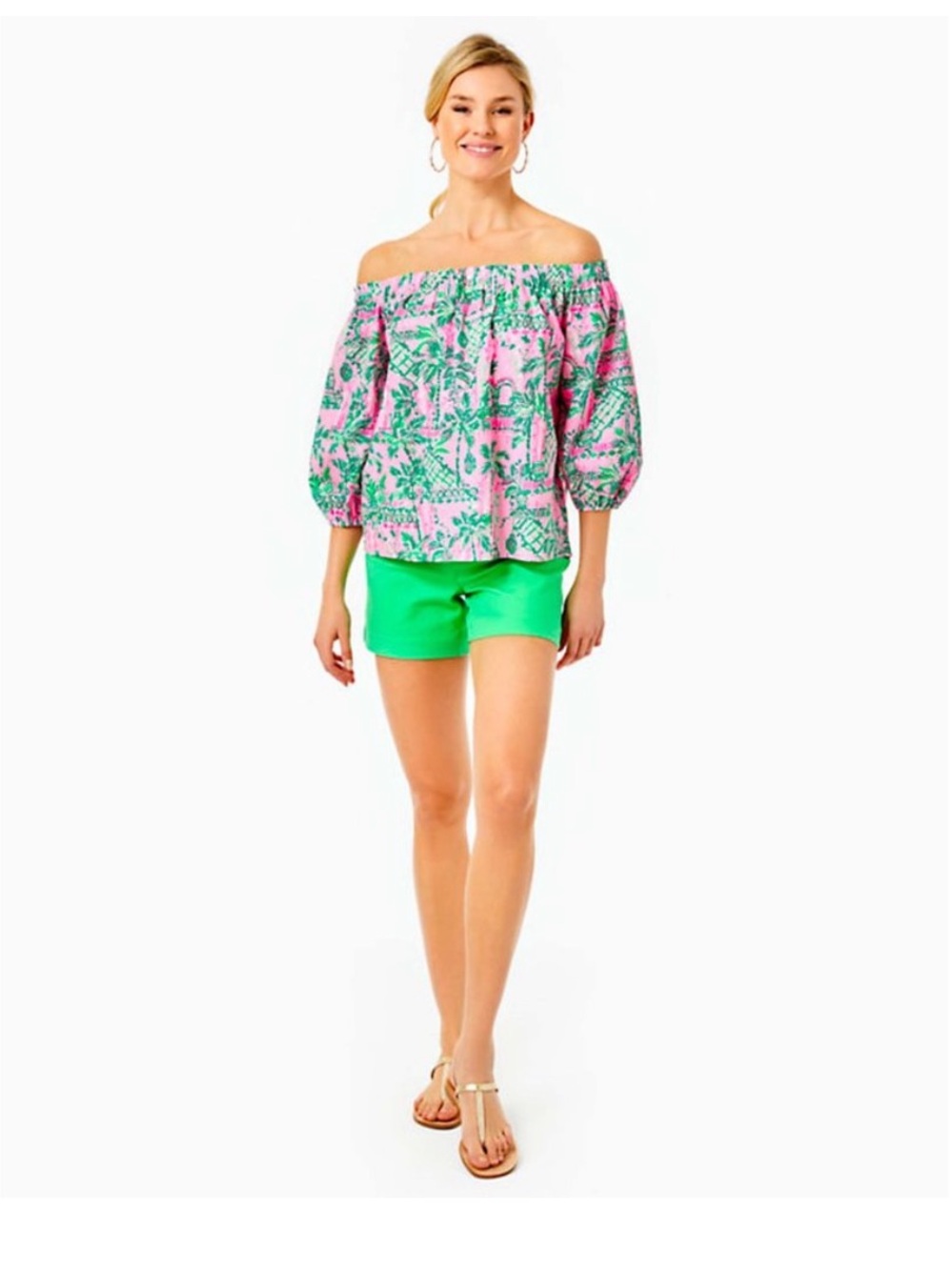 Lilly Pulitzer Winifred Off-The-Shoulder Top Mandevilla Baby Always Worth It M - Picture 3 of 9